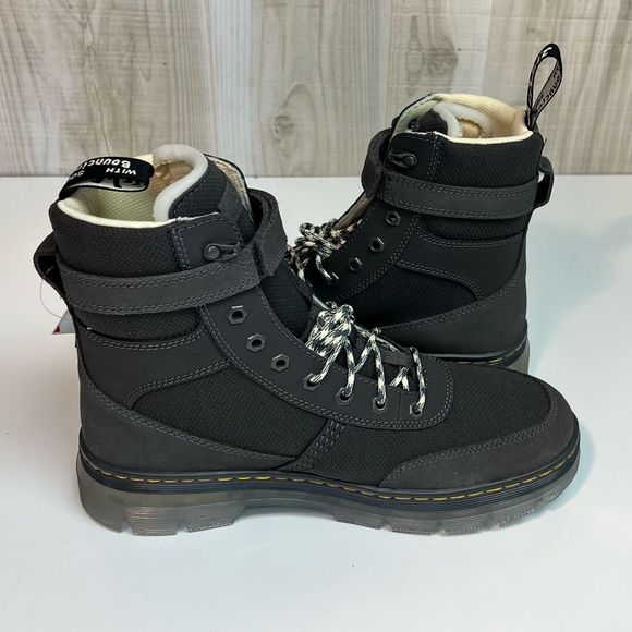 Dr. Martens Combs Tech Gray Canvas Suede Combo Boots Men's - Picture 6 of 9